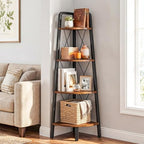HOOBRO Corner Shelf, 4-Tier Corner Shelf Stand, 53.5" Tall Ladder Bookshelf, Industrial Corner Display Shelf Plant Stand for Living Room, Kitchen, Home Office, Rustic Brown BF144CJ01 - Image 2