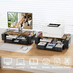 Monitor Stand Riser with Plastic Drawer and Two Pen Holders, Dark Wood Top - Image 5