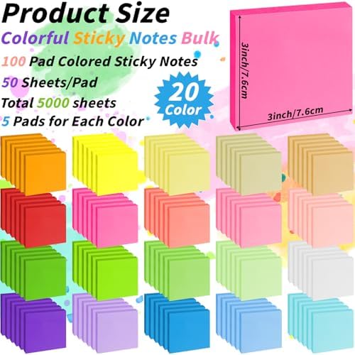 100 Pack Sticky Notes Bulk 3x3 Inch Colorful Self Stick Note Pads - Image 2