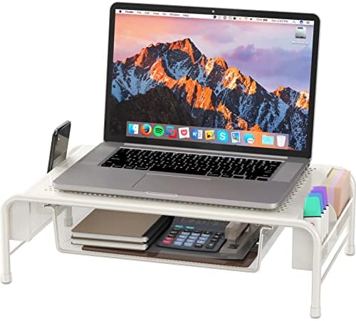 Simple Houseware Metal Desk Monitor Stand Riser w/ Organizer Drawer, White - Image 4