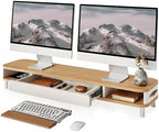 Fenge Dual Monitor Stand with Large Storage Drawer, 42.5" Desk Shelf, Oak by Fenge