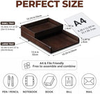 Wood 2-Tier Letter Tray, Stackable Detachable Paper Tray Desk Organizer - Image 2