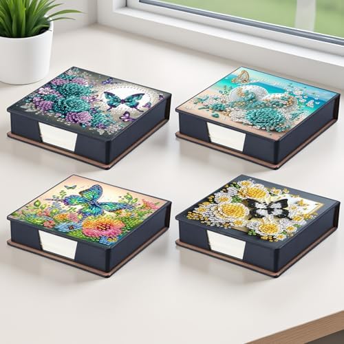 4pcs Flower Butterfly PU Diamond Painting Sticky Notes Holder - Image 4