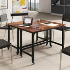 GOFLAME 4ft Conference Table Set of 2, Mobile Home Computer Desk, Meeting Room Table w/Detachable Storage Bag & 2 Headphone Hooks, Rolling Seminar Boardroom Table on Wheels, Black + Rustic Brown - Image 2