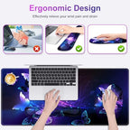 Large Mouse Pad with Wrist Support 4in1 Set, XXL Game Mousepad + Keyboard Wrist Rest+Mouse Wrist Rest+Coaster with Ergonomic Design Gaming Mat for Home Office Table Computer I Purple Butterfly - Image 2