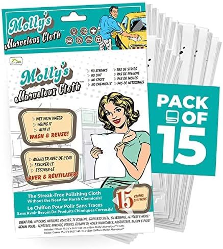 Molly's Marvelous Cloth, Streak-Free, Lint-Free Microfiber Cleaning Cloth, Polishing Cloth for Glass, Stainless Steel, Use for Kitchen, Bath, Cars, Detailing, Reusable (15.75" by 16") (15pk, White) by HomeSpirit