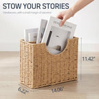 Coeusy Wicker Magazine Basket, Paper Rope Woven Magazine Holder for Files, Books, Documents, Newspapers, Narrow Boho Organizer and Storage Bins with Handle for Office, Living Room, Bathroom (Natural) - Image 2