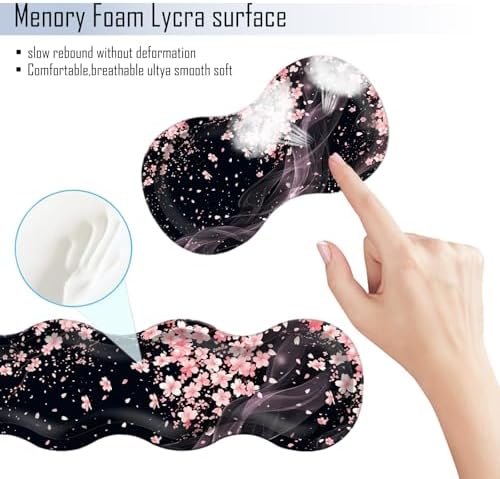 TGFEWYTJYJ Extended Gaming Mouse Pad,Memory Foam Ergonomic Keyboard Mouse Wrist Rest Support Set,Large Desk Mat with Stitched Edges,Non-Slip Base Mousepad Home Office,Cherry Blossom - Image 5