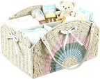 Large Baby Diaper Caddy, Paper Rope Storage Baskets Nursery Bin with Removable Divider, Portable Car Organizer for Diapers, Baby Shower Gifts, Newborn Essentials Must Haves (Light beige) by ZFTVNIE