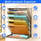 TOPCJ Legal/Letter Size 6 Tier Wall File Organizer,2-in-1 Wall Mounted&Desktop File Holder,2 Installation Methods Screws & Adhesive,Mesh Document Organizer with Label Plate for Home Office - Image 4