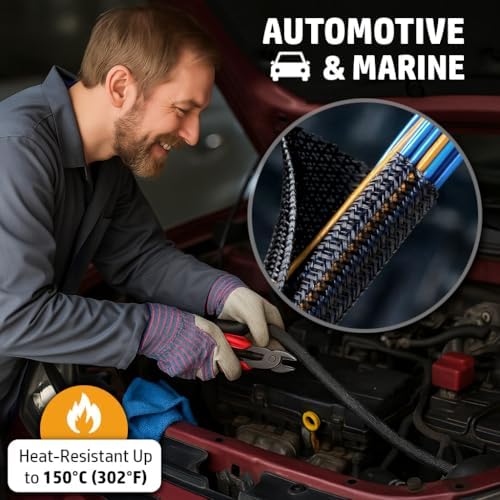 MGI SpeedWare Braided Split-Sleeve Wire Loom for High-Temperature Automotive Harness and Home Cable Management 25 feet (1/4") - Image 4