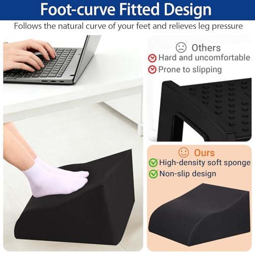 Foot Rest for Under Desk at Work, Ergonomic Under Desk Footrest with Washable Cover for Office, Home & Gaming Leg Elevation Pillow Black - Image 6