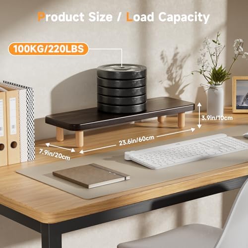 Monitor Stand Riser, 24 Inch Wood Desk Organizer with Monitor Stand & Storage Computer Monitor and Laptop Riser Multifunctional Laptop Stand Desk Organizer for Office Home Screen/Laptop/PC (Dark Walnut) - Image 3