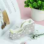 Buqoo 2 PCS Bling Crystal Handmade Diamond Sticky Note Holder and Tape Dispenser Office Supplies Dazzling Rhinestone Bling Desk Accessories for Women Office (Silver) - Image 6