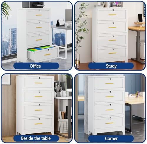 Ckzbx Metal 4 Drawers Locker Storage Organizer, 60.6" H Drawer Chest, Closet Organizers for Living Room, Hallway, Closet, White - Image 4
