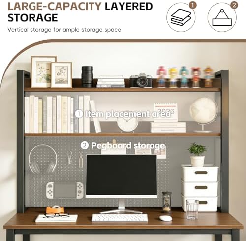 LINLIUA 2/3/4 Tier Desk Hutch, Metal Desk Shelf with Pegboard, Desk Shelves for Top of Desk, Freestanding Desktop Bookshelf, Desktop Shelf Organizer Display Rack for Dorm Office and Home - Image 3