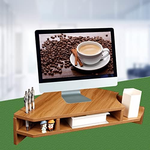 Triangle Monitor Stand Riser, Wooden Triangle Desktop Computer Stand with Office Organization, Walnut Color - Image 2