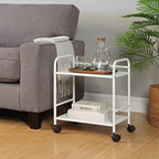 SunnyPoint 2-Tier Metal Rolling Utility Cart – Mobile Storage Shelf with Caster Wheels – Small Space Organizer for Home, Office, Bedroom, Kitchen (WHT) - Image 2