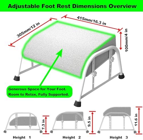 10-Level Adjustable Under Desk Footrest, XL White Metal Frame - Image 3