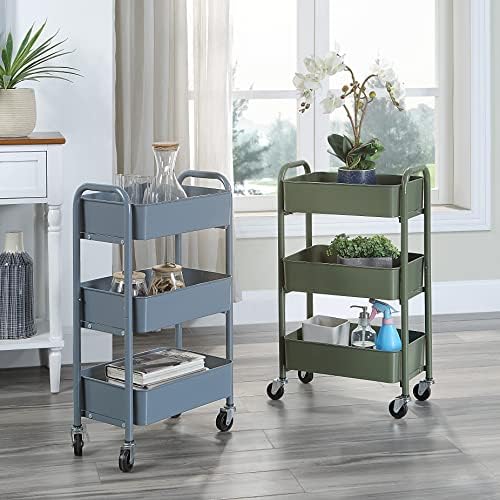 SunnyPoint 3-Tier Delicate Compact Rolling Metal Storage Organizer - Mobile Utility Cart Kitchen/Under Desk Cart with Caster Wheels - Army (15.35" X 10.24" X 26.8"H) - Image 5