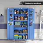 VINGLI 72'' Tall Metal Garage Storage Cabinet with Pegboards, Wheels, Locking Doors and Adjustable Shelves, File Cabinet/Tool Cabinet for Home Office/School (Blue, 32W x 16D x 72H) - Image 4