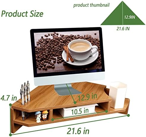 Triangle Monitor Stand Riser, Wooden Triangle Desktop Computer Stand with Office Organization, Walnut Color - Image 7
