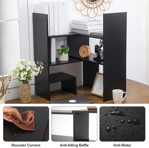 Briwooody Expandable Dorm Desk Hutch Adjustable Desktop Bookshelf,Black - Image 5