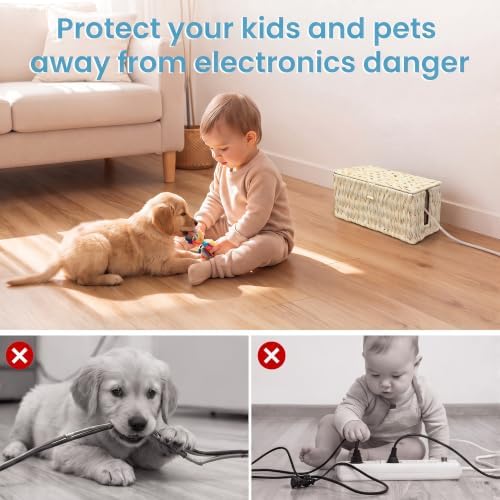 efluky 2 Pack Plastic Floor Cord Covers with Lid, Hand-Woven Cable Management Box, 2 Open Slots Cord Box to to Hide USB Wire, Power Strip & Charger for Home & Office and Dorm, Milky White - Image 5