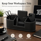 KINGFOM Modern Leather Desk Organizer for Men & Women, Aesthetic Office Desk Accessories Organizer, Faux Leather Vanity Organizer for Pens, Makeup Brushes, Remote Controls, Black Minimalist Desk Decor - Image 5
