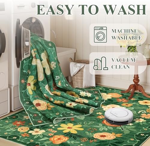 DUKINO 3x8 Kitchen Runner Rug, Washable Rug for Hallway Non Slip Dark Green - Image 4