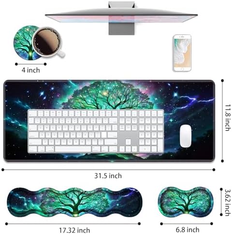 4 in 1 Ergonomic Keyboard Wrist Rest & Mouse Pad Wrist Rest Set, Large XXL Gaming Desk Mat 31.5"x 11.8" with Non-Slip Base, Memory Foam for Home Office Study Gaming, Tree of Life - Image 2