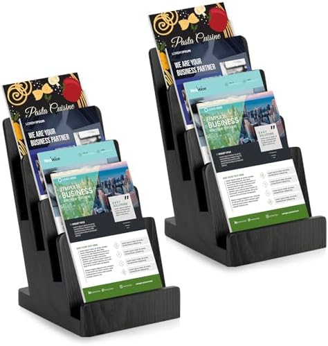 2 Pack 4 Tier Wood Brochure Holder Stand 6 x 9 inch Black Literature Holder Flyer holder for 5.5 x 8.5 inch 5 x 7 inch Booklets Pamphlets Menus Magazines Multi Purpose Organizer by Unknown