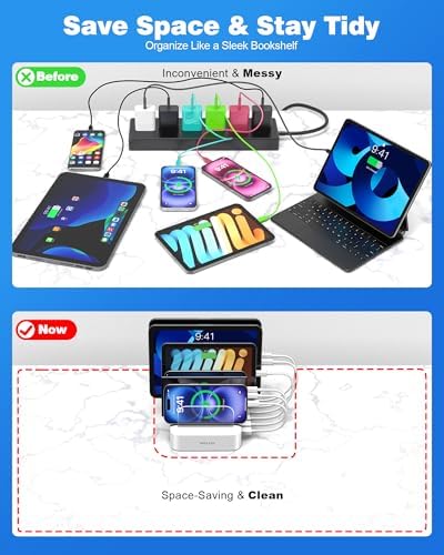 MSTJRY Charging Station for Multiple Devices : 6 Port USB Charger Stations - Family Multi-Device Organizer Charging Dock - Designed for iPhone iPad Android Cell Phone Tablet and Electronic, White - Image 5