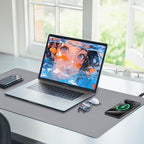 Desk Mat with Wireless Charging, Grey Mouse Pad with Wireless Charger, Desk Pad Matt for Desktop, Mousepad Gaming Large Mouse Pad, Leather Compute for Keyboard and Mouse, 32" x 16" - Image 6