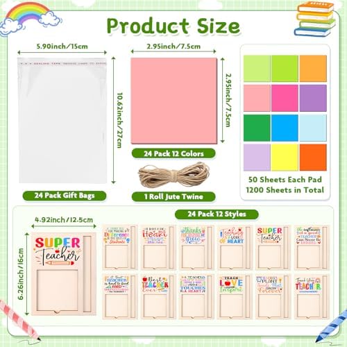 24 Set Teacher Appreciation Gifts Bulk Sticky Notes with Ballpoint Pens and Wooden Pad Holder, Appreciation Sticky Note Organizer Thank You Gifts for Teacher Coworker Nurse Office Supplies - Image 2
