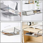 4 Pack Under Shelf Basket, Under Cabinet Organizer Shelf, Durable Metal Wire Rack Hanging Basket Storage Rack, Shelf Organizing for Kitchen/Pantry/Bathroom/Desk-Slide Arms Height:1.45in(Black) - Image 4