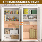 BESFUR 71" Tall White Kitchen Pantry Cabinet, Metal Food Storage Cabinet with 4 Adjustable Shelves, Freestanding Cupboard with Doors for Kitchen, Dining Room, Living Room, Bathroom, Laundry Room - Image 4