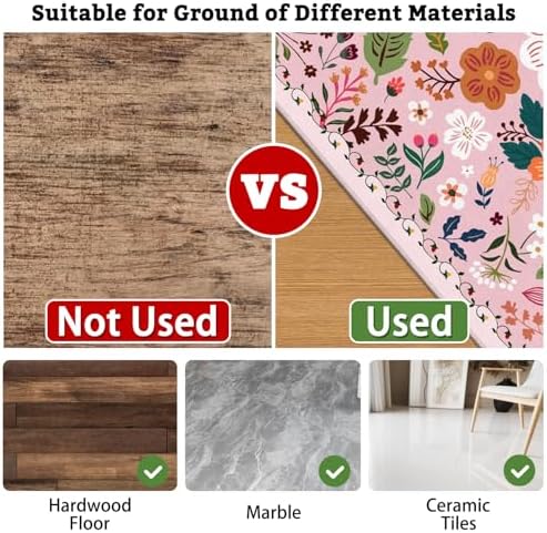 Office Chair Mat for Hardwood & Tile Floor,Boho Floral 36"x48" Computer Chair Mat for Rolling Chairs Carpet,Under Desk Non Slip Gaming Rug,Low-Pile Rubber Backing Large Protector Mat(Pink) - Image 4