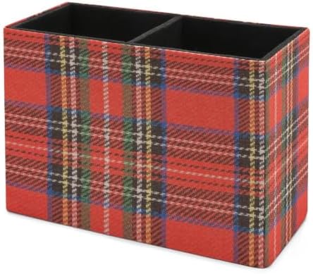 PU Leather Multi-Compartment Pen Holder Desktop Organizer Pencil Cup Storage Caddy for Office Home Supplies Blue Stewart Plaid Colorful Tartan Black Bright British - Image 7