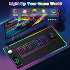 XXL RGB LED Gaming Mouse Pad with Magnetic Wireless Charger & Foldable Phone Holder, 31.5"x15.8" Extended Ultra-Smooth Desk Mat, 25 Lighting Effects, Non-Slip Base - Image 3