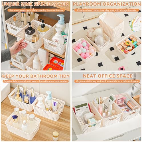 12 Pack Plastic Storage Baskets for Organizing, Storage Baskets for Shelves with Handles, Small Storage Bins with Labels, Classroom Storage Organization for Cabinet,Closet, Office - Image 6