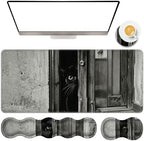 TGFEWYTJYJ Extended Gaming Mouse Pad,Memory Foam Ergonomic Keyboard Mouse Wrist Rest Support Set,Large Desk Mat with Stitched Edges,Non-Slip Base Mousepad Home Office,Black Cat by GFEWYTJYJ
