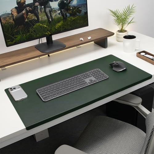 Edge-Locked Leather Desk Pad, Desk Blotter with Full Grip Fixation Lip, Waterproof Large Office Table Mat, Non-Slip Laptop Mouse Pads for Work Typing Writing (Dark Green,39.4"x19.7") by Unknown