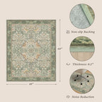JTJ 4x5 Office Rug for Rolling Chairs, Sage Green Vintage Bird Botanical - Image 2