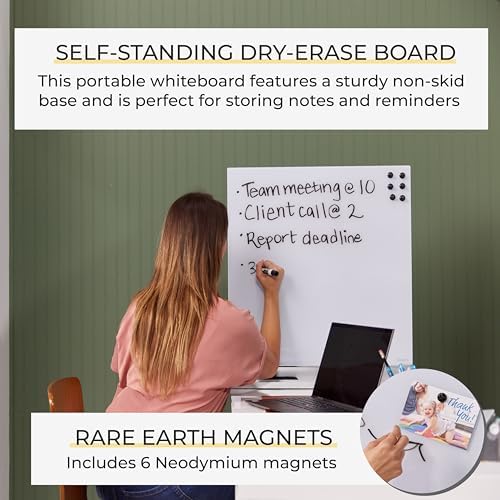 ECR4Kids MessageStor Glass Dry-Erase Board with Storage Stand and Magnets, White Board, White - Image 6