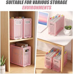 Zhengmy 3 Pcs Hanging File Organizer Letter Size File Holder Metal Mesh Filing Box Desktop Folder Letter Storage Cabinets Magazine Holder with Handles for Home Office School Document (Pink) - Image 6