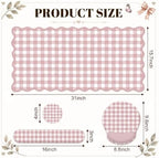 Pink Gingham Scalloped Desk Mat Set, Mouse Pad with Gel Wrist Rest,Ergonomic Keyboard Wrist Support for Women Non-Slip Desk Pad Home Office Decor - Image 6