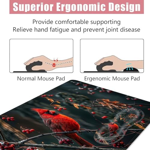 Large Keyboard Mouse Pad Set, Extended Mouse Pad+Keyboard Wrist Rest Support, Memory Foam Ergonomic Easy Typing, 4Pcs (31.5×11.8 in) Desk Pad Set for Office Home,Cardinal Bird - Image 5