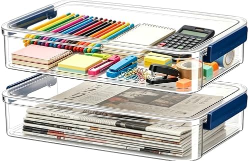 2 Pcs Plastic Storage Bins - Scrapbook Paper Organizer & Craft Storage Organizer, Plastic File Box for A4 Paper, Files, Stationery - Stackable Storage Boxes for Home/Office/School by Unknown