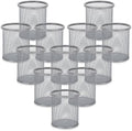 Segarty Pen Cup Holder for Desk, 12 Pack Round Silver Pen Holder, Wire Mesh Pencil Cups Containers Marker Organizer Set for Office Supplies, School, Desktop Accessories, Makeup Brush by Segarty